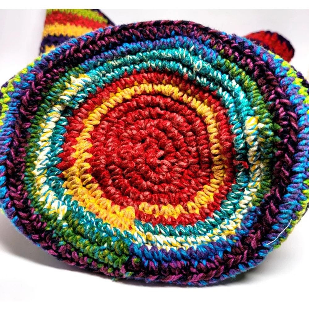 Crocheted Knit Bohemian Bucket Purse Art-to-Wear Boho Shoulder Hobo Bag Artsy